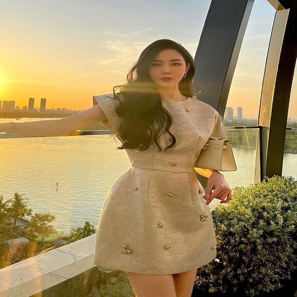 Pet powder clearance collection small fragrant style dress women s summer socialite temperament retro western style high end feeling dress image 4