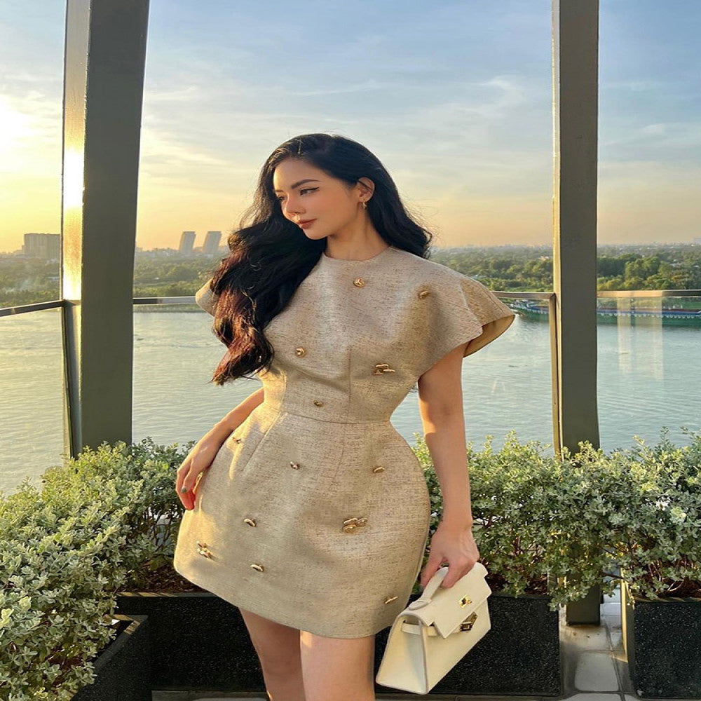 Pet powder clearance collection small fragrant style dress women s summer socialite temperament retro western style high end feeling dress image 5