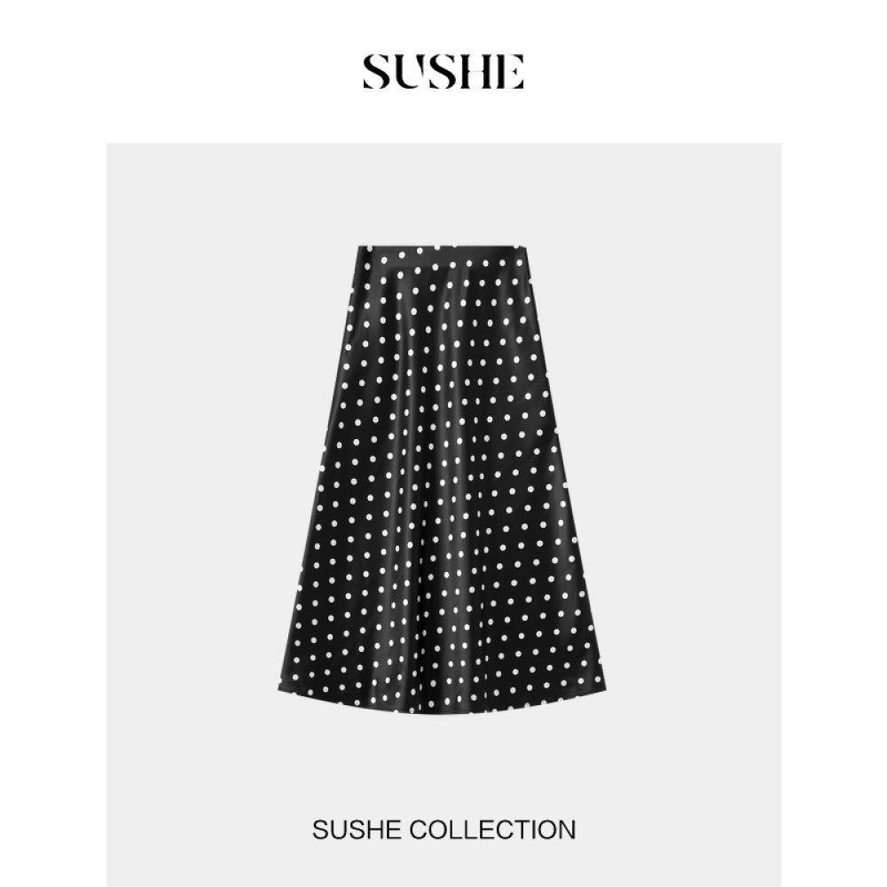 ASAYA4738 – Polka Dot Elegance Skirt ⚪⚫✨