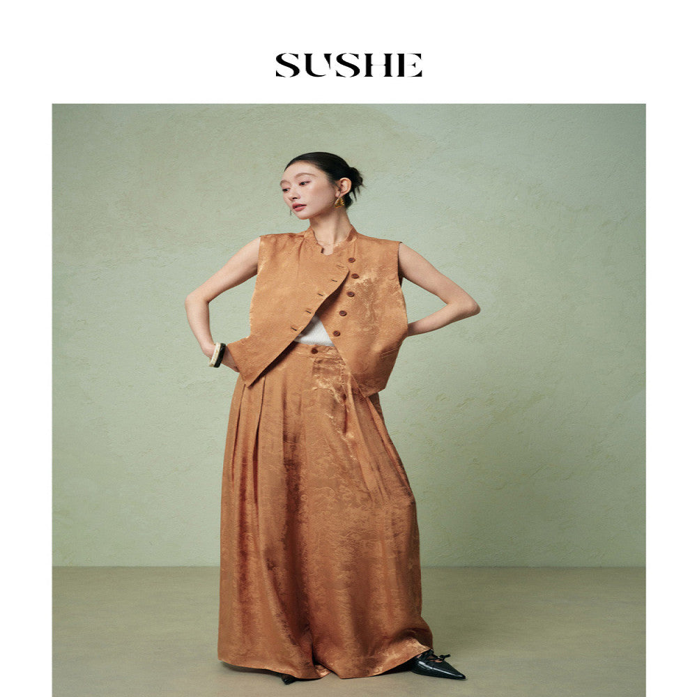 Shuxi SUSHE Xi Ying National Style Stand up Collar Embossed Drop off Sleeveless Vest Pants Set for Women 2025 Summer Edition image 2