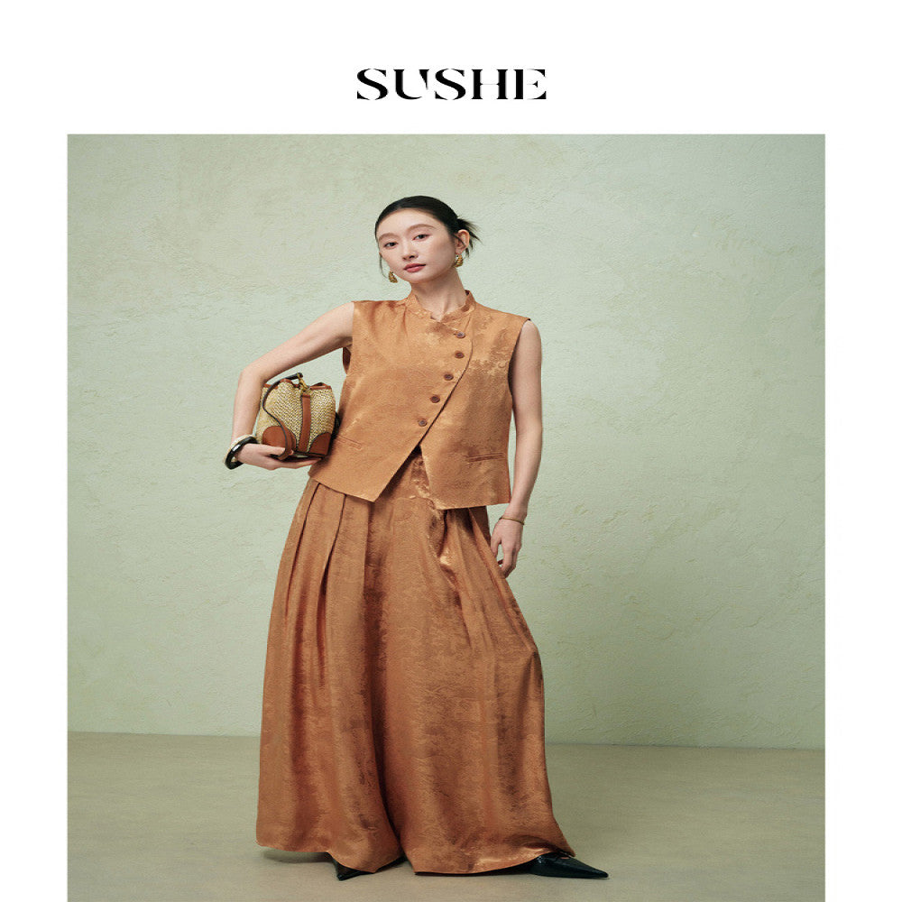 Shuxi SUSHE Xi Ying National Style Stand up Collar Embossed Drop off Sleeveless Vest Pants Set for Women 2025 Summer Edition image 3
