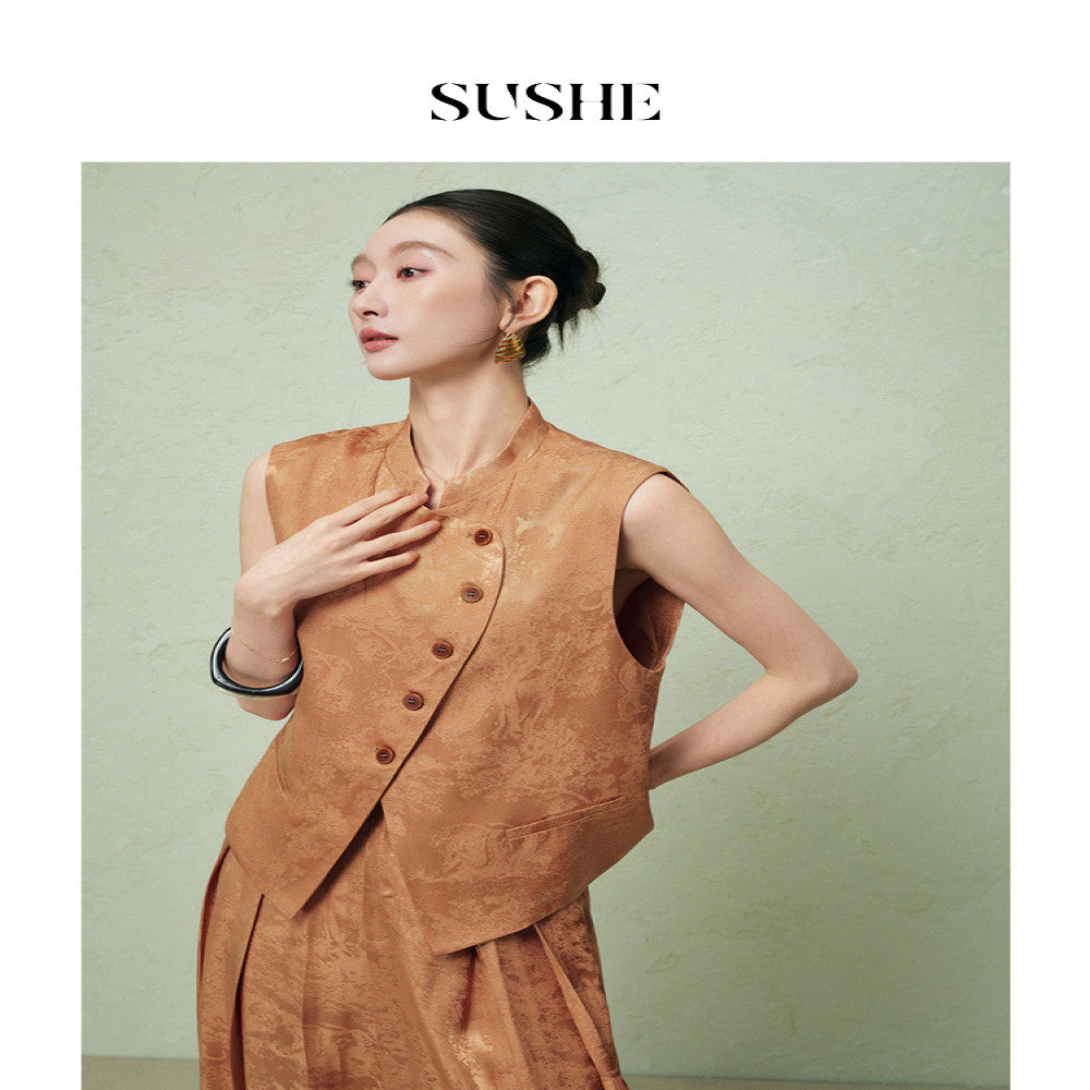 Shuxi SUSHE Xi Ying National Style Stand up Collar Embossed Drop off Sleeveless Vest Pants Set for Women 2025 Summer Edition image 5