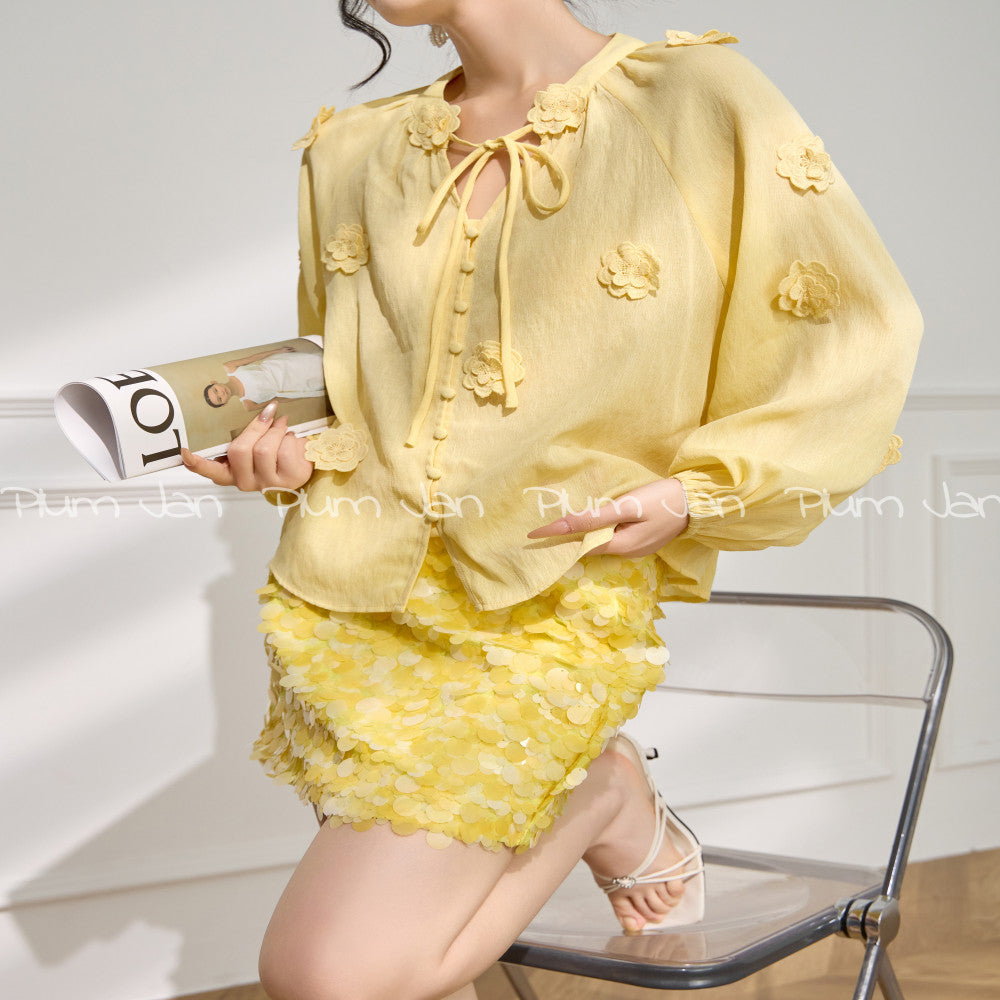 Plum Jan dopamine yellow flower shirt top with a unique and niche design super good looking and beautiful little shirt image 2