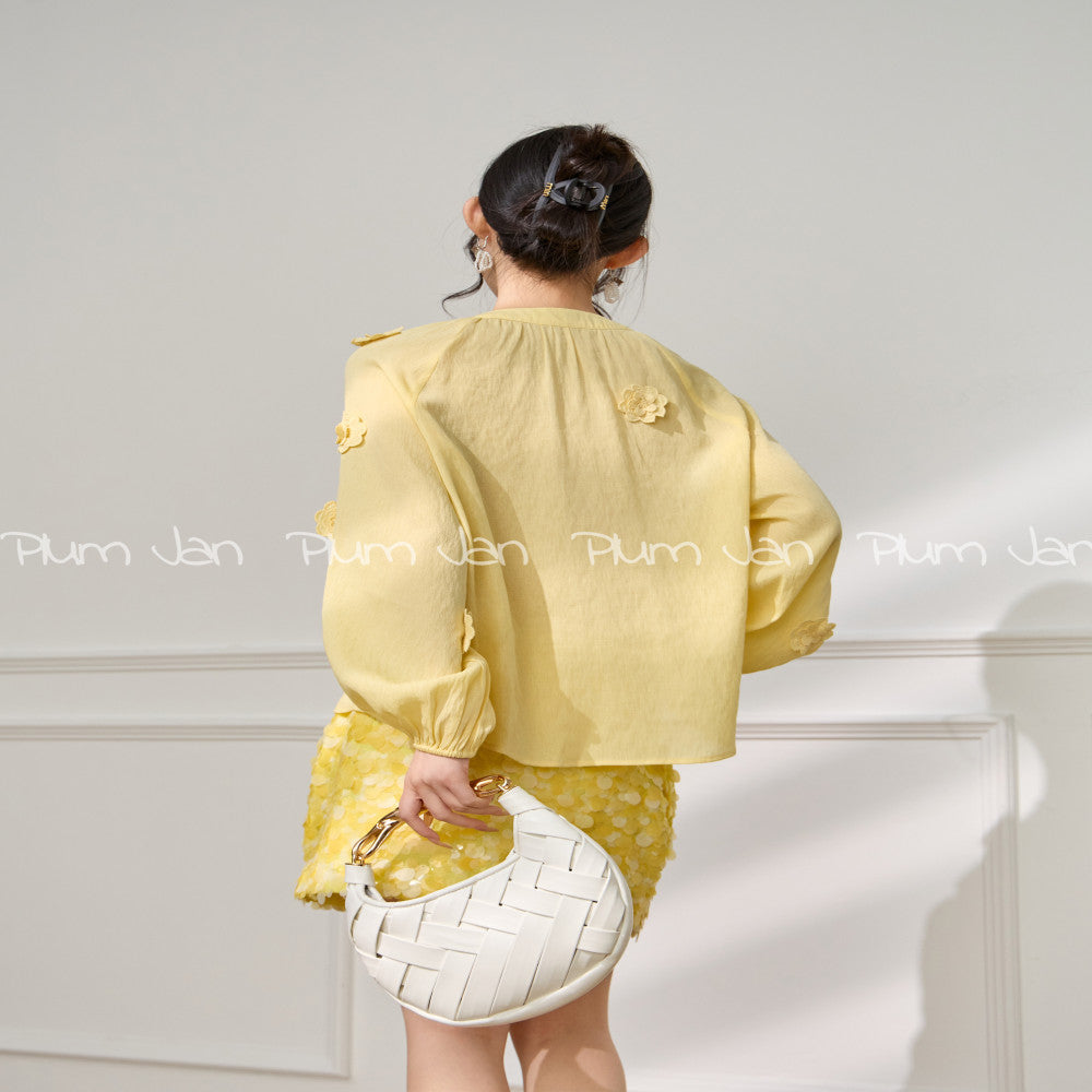 Plum Jan dopamine yellow flower shirt top with a unique and niche design super good looking and beautiful little shirt image 4