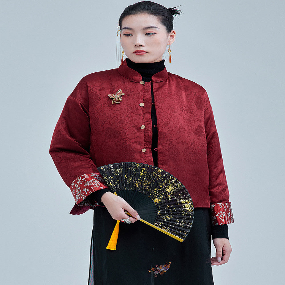 Moyu 2024 Autumn Winter New Chinese Style Retro Jacquard Segment Cotton Jacket New Chinese Red Tang Top Coat image 1