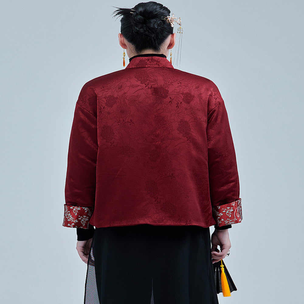 Moyu 2024 Autumn Winter New Chinese Style Retro Jacquard Segment Cotton Jacket New Chinese Red Tang Top Coat image 5