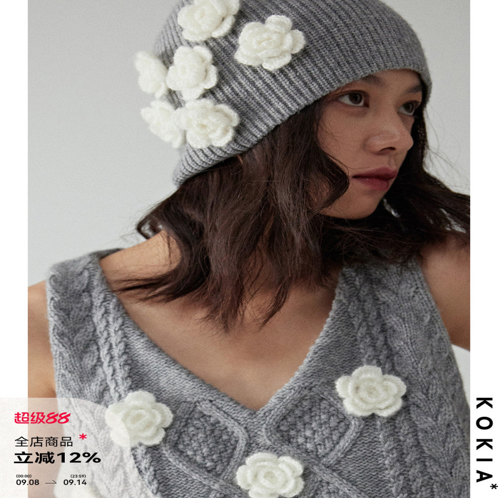 KOKIA spot Australian wool knitted wool hat camellia three dimensional hand crocheted image 0