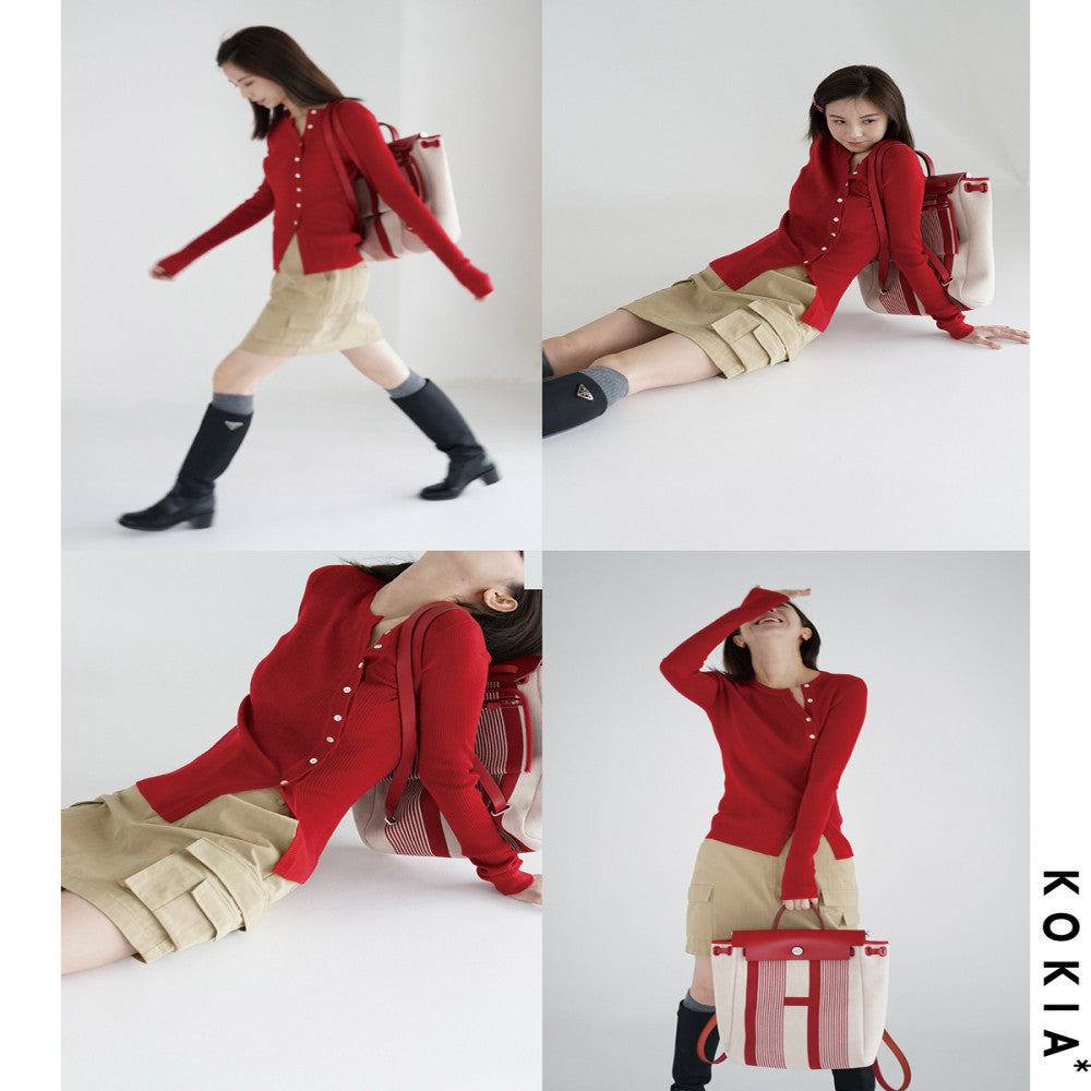 KOKIA Spot Word of Mouth Skin friendly Basulan wool slim fit base sweater with slanted placket and buttoned knit sweater image 3