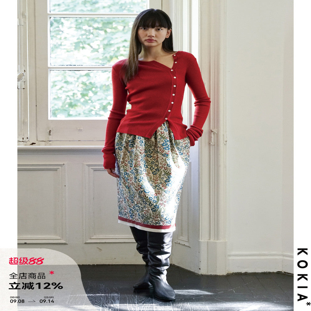 KOKIA Spot Word of Mouth Skin friendly Basulan wool slim fit base sweater with slanted placket and buttoned knit sweater image 0