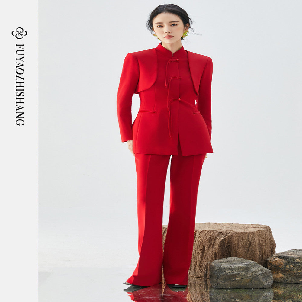 FUYAO s new Chinese style women s clothing red suit jacket women s suit high end improvement Tang suit autumn image 53