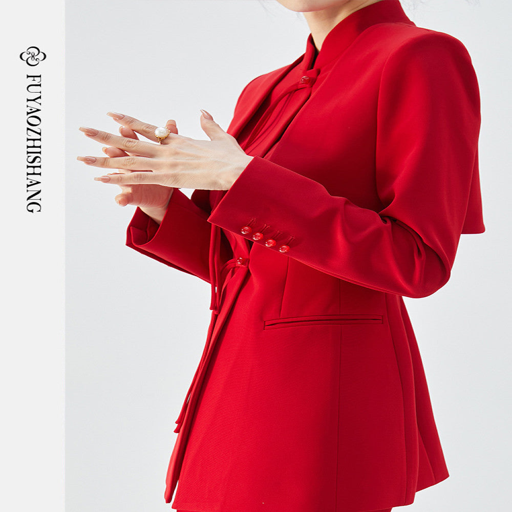 FUYAO s new Chinese style women s clothing red suit jacket women s suit high end improvement Tang suit autumn image 56
