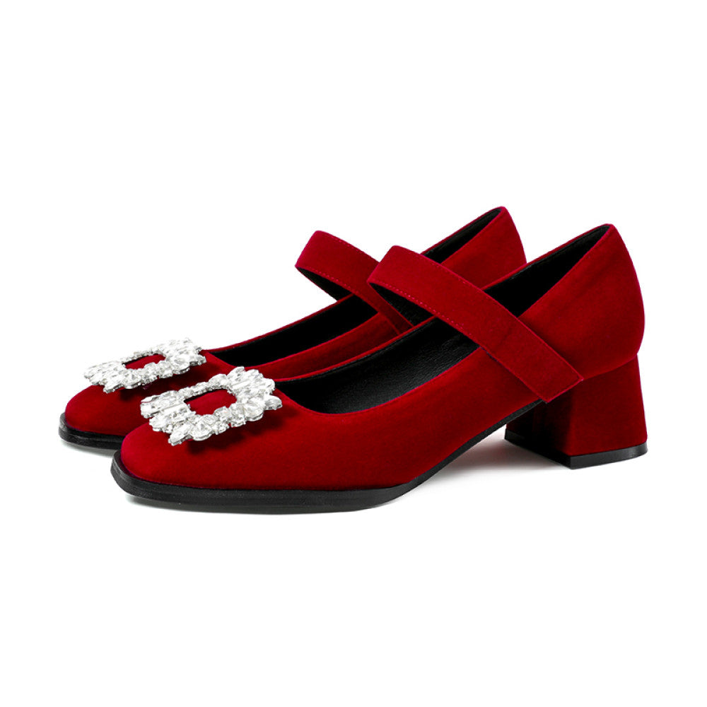Miss found red wedding shoes thick heels bridal shoes low heels not tiring feet Hanfu Mary Jane 2025 new style spring and summer image 36
