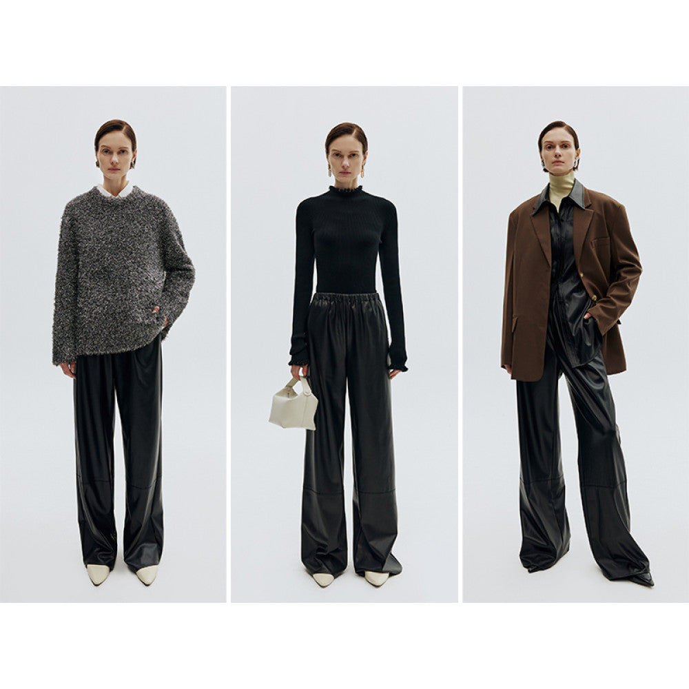 RoseLingLing Town Store Air Pants with Imported Craftsmanship Q Bounce Knock Soft Protein Leather Wide Leg Pants image 2