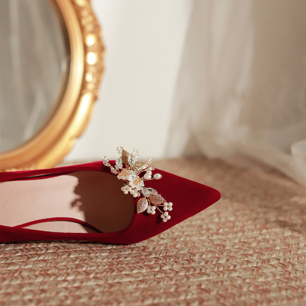 Red wedding shoes women s fashion show women s clothing two pairs of high heeled bridal shoes 2025 new pregnant women s thick heeled Chinese dress shoes image 103