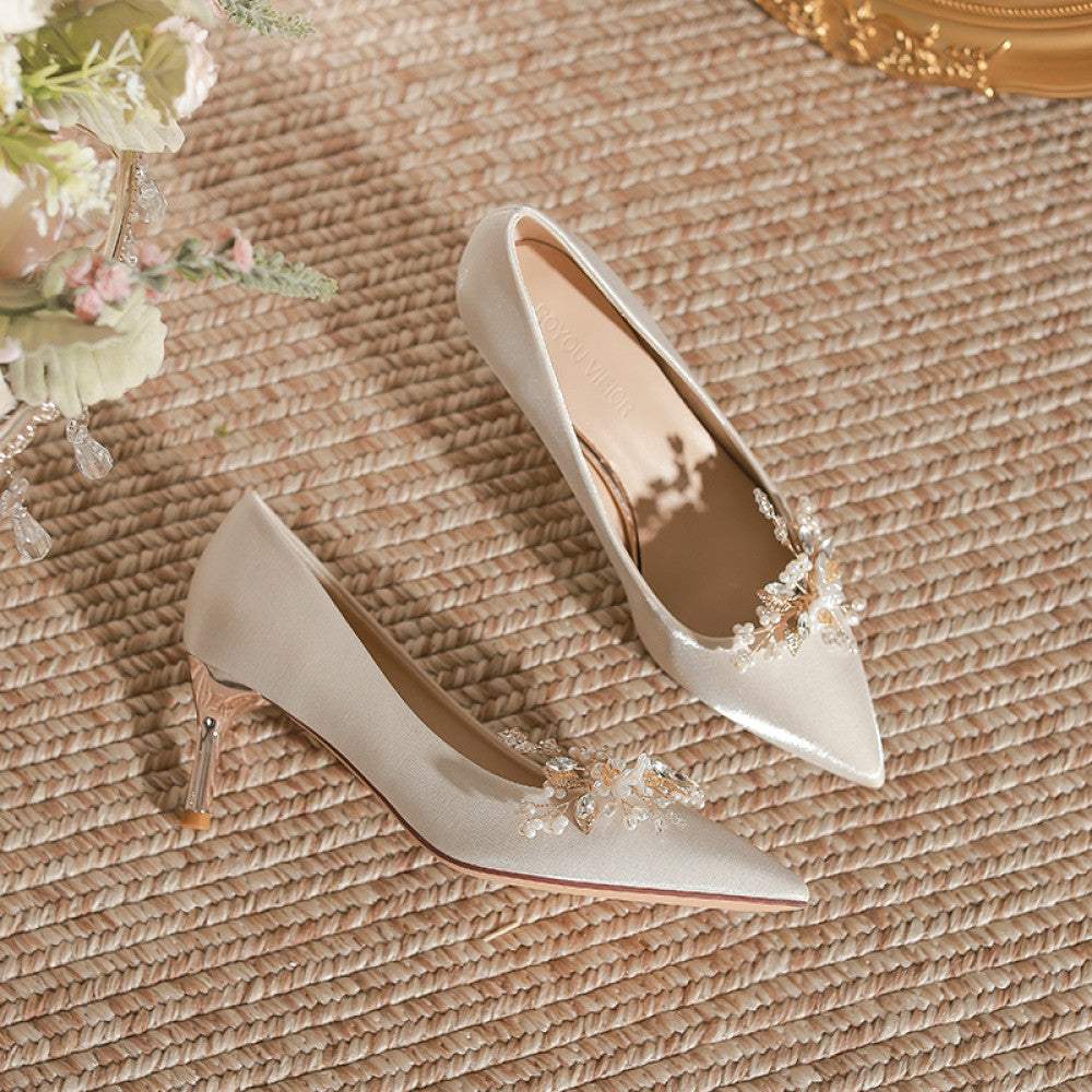ASAYA2747 Xiuhe Dress Two-Wear Stiletto Heels Bridal Shoes 2023 New Maternity Thick Heel Chinese Dress Shoes