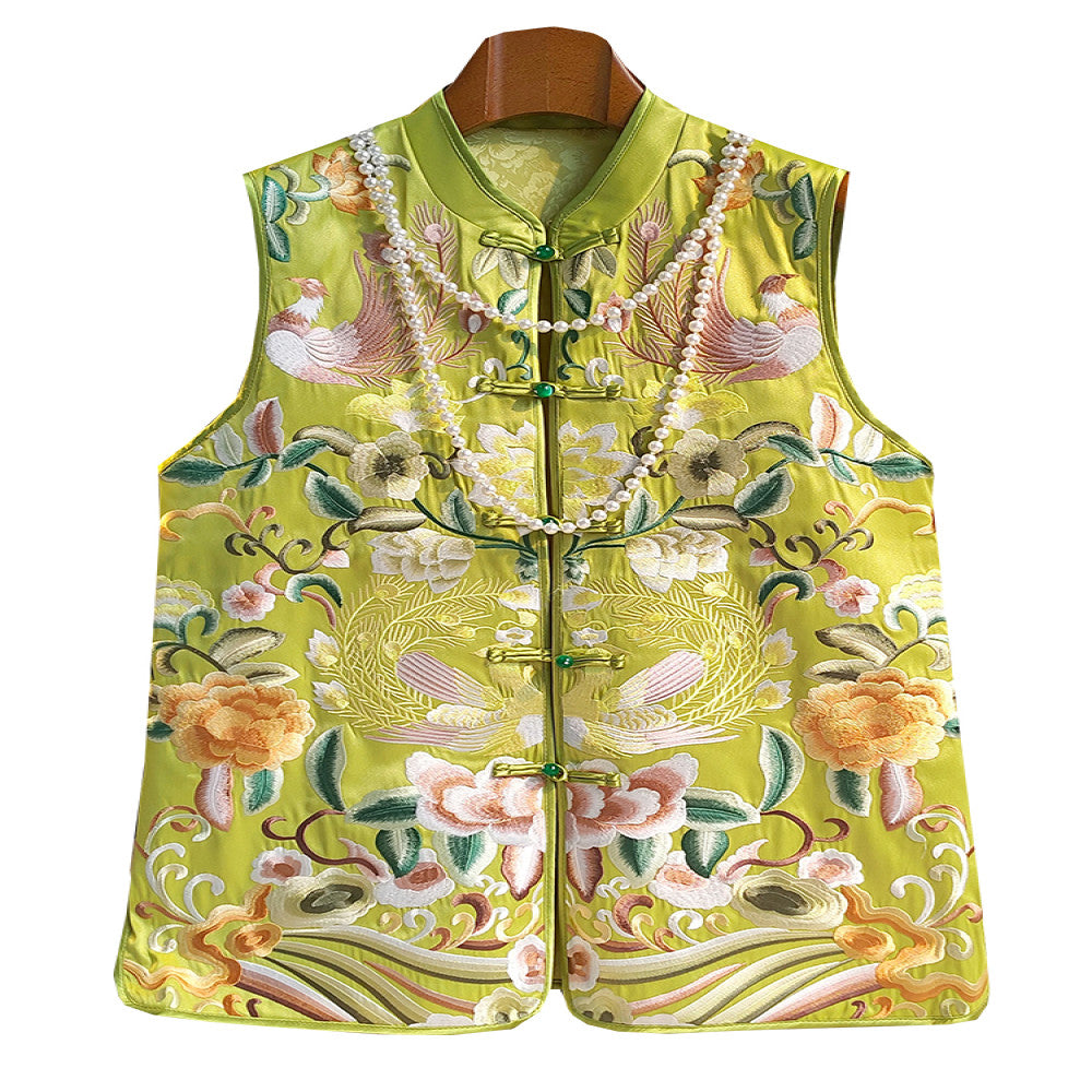 Retro heavy industry embroidery Chinese style vest for women light Chinese style improved cheongsam buckle satin sleeveless jacket for outerwear image 5