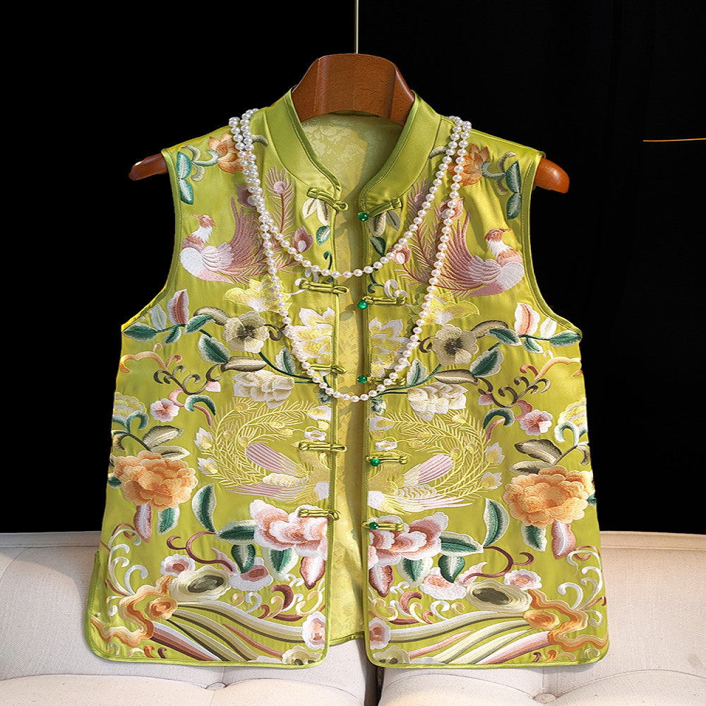 Retro heavy industry embroidery Chinese style vest for women light Chinese style improved cheongsam buckle satin sleeveless jacket for outerwear image 0