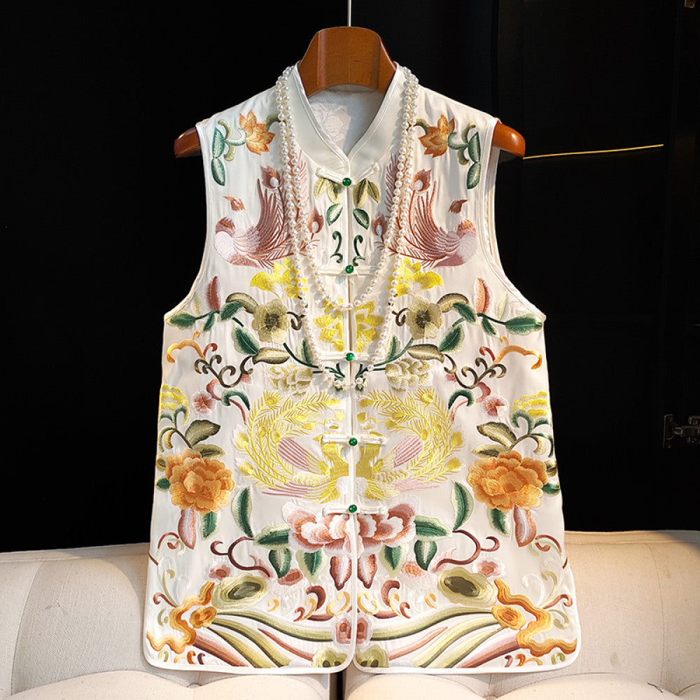 Retro heavy industry embroidery Chinese style vest for women light Chinese style improved cheongsam buckle satin sleeveless jacket for outerwear image 25