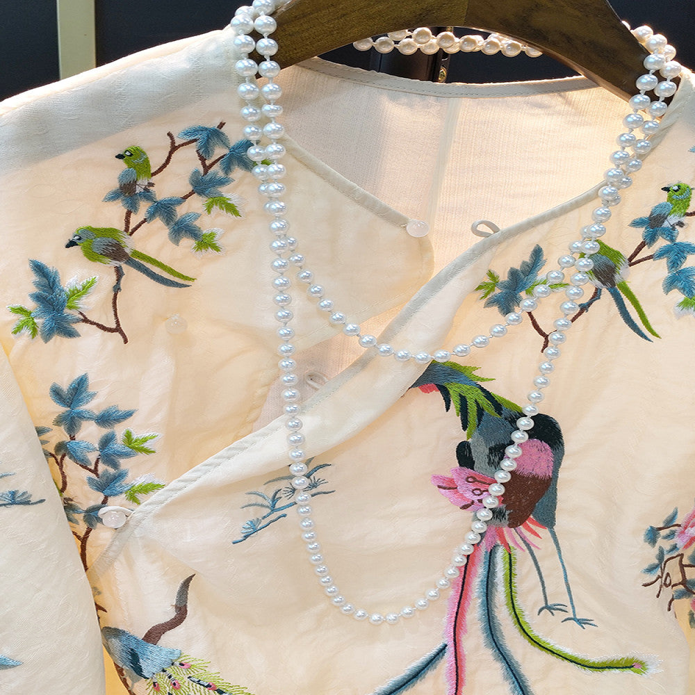 Retro New Chinese Round Neck Embroidered Shirt for Women s Summer 2025 New Fashionable Chinese Style Casual Versatile Top Trend image 3
