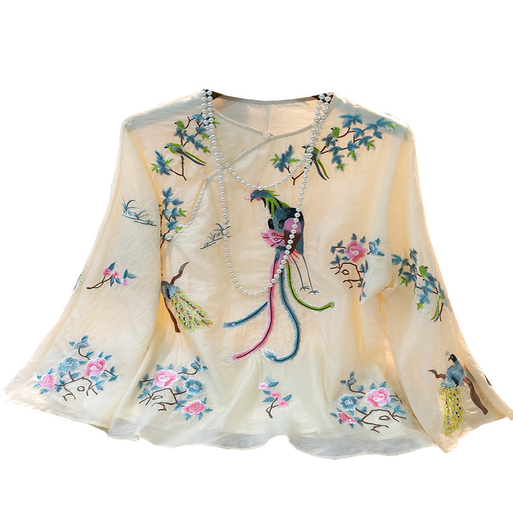 Retro New Chinese Round Neck Embroidered Shirt for Women s Summer 2025 New Fashionable Chinese Style Casual Versatile Top Trend image 5