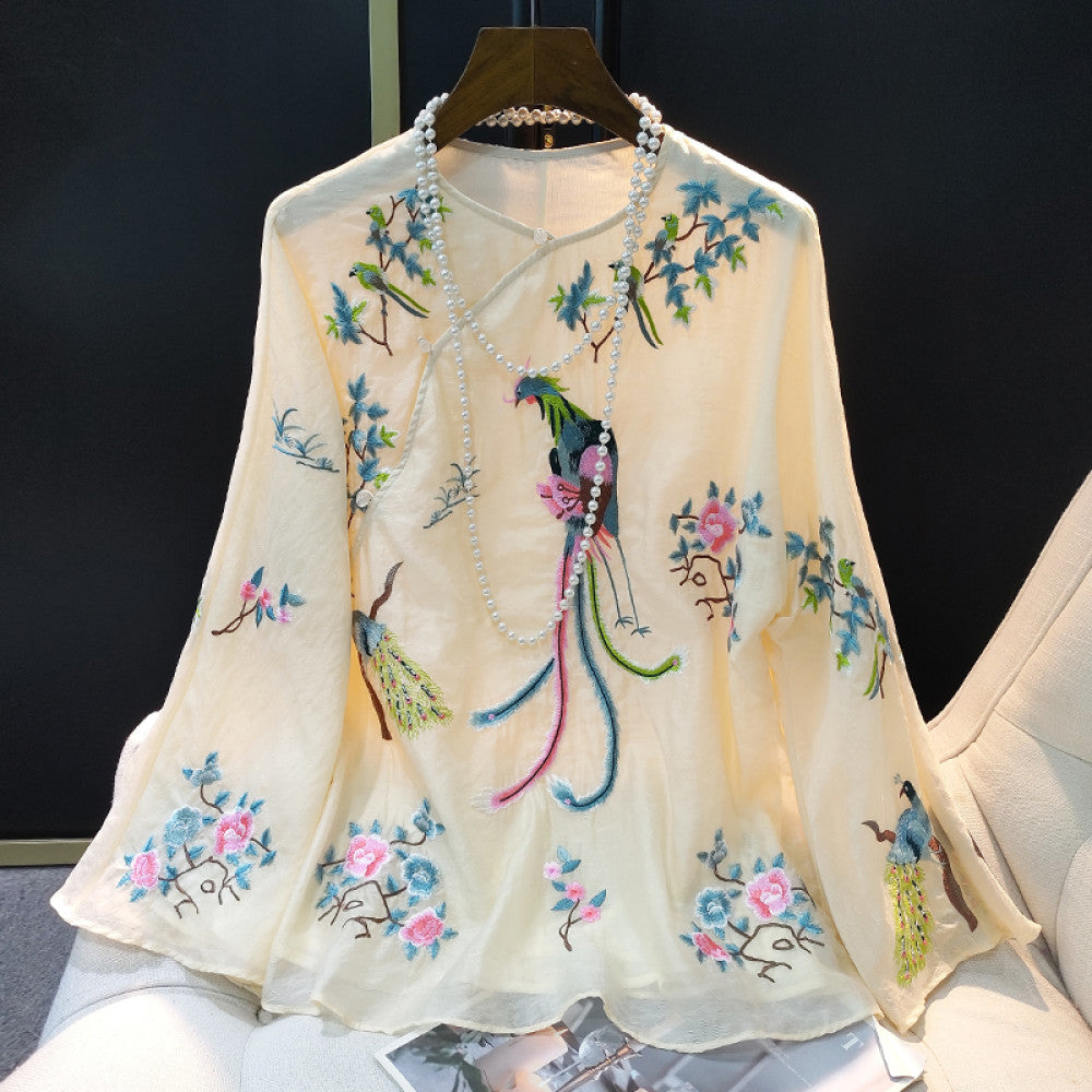Retro New Chinese Round Neck Embroidered Shirt for Women s Summer 2025 New Fashionable Chinese Style Casual Versatile Top Trend image 6
