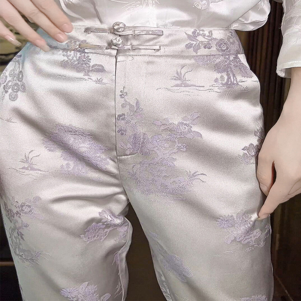 Ancient plant dyeing new Chinese style white small leg pants for women in early spring 2025 with a slim and flowing suit pants image 5