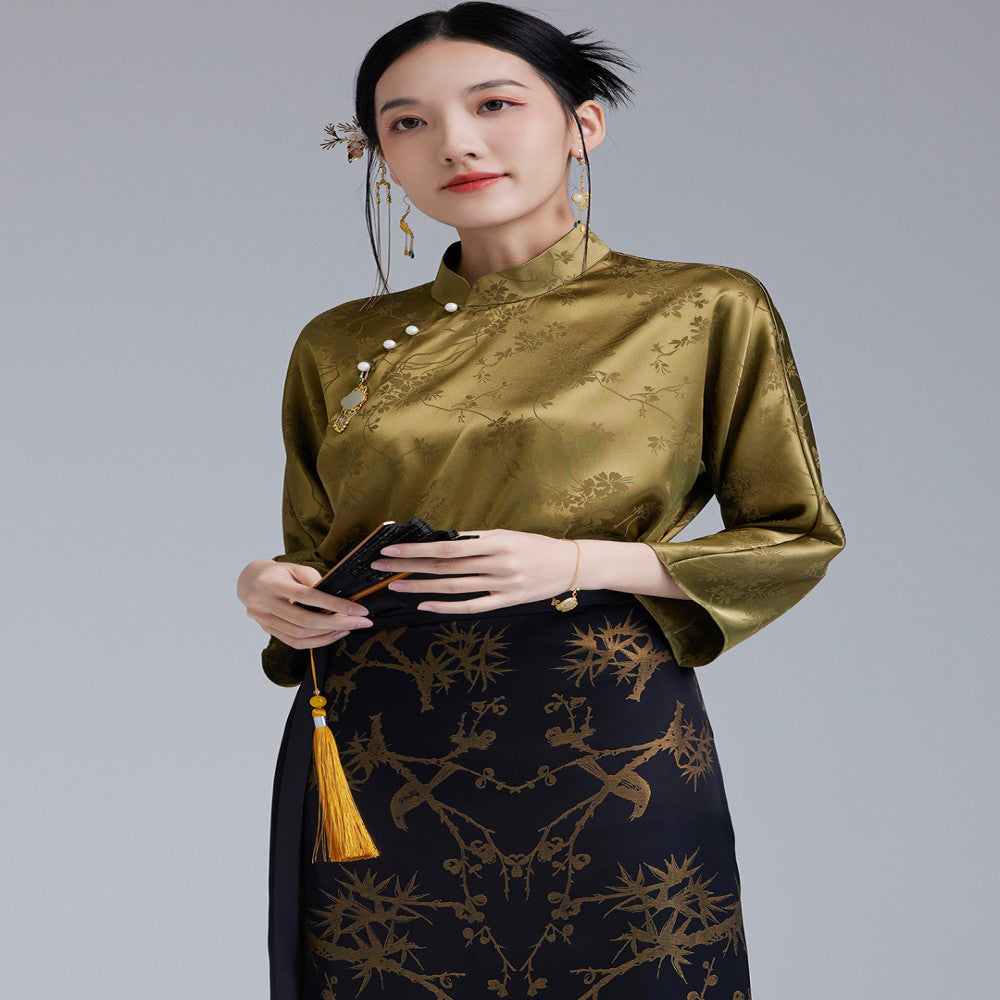Moyu 2024 Early Autumn New Chinese Style Retro Improved Jacquard Section Tang Costume Top Chinese Literary Tea Dress Shirt image 2
