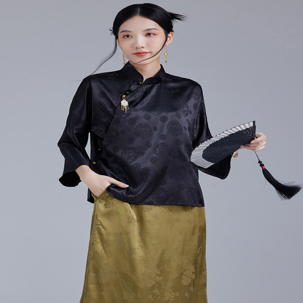 Moyu 2024 Early Autumn New Chinese Style Retro Improved Jacquard Section Tang Costume Top Chinese Literary Tea Dress Shirt image 4