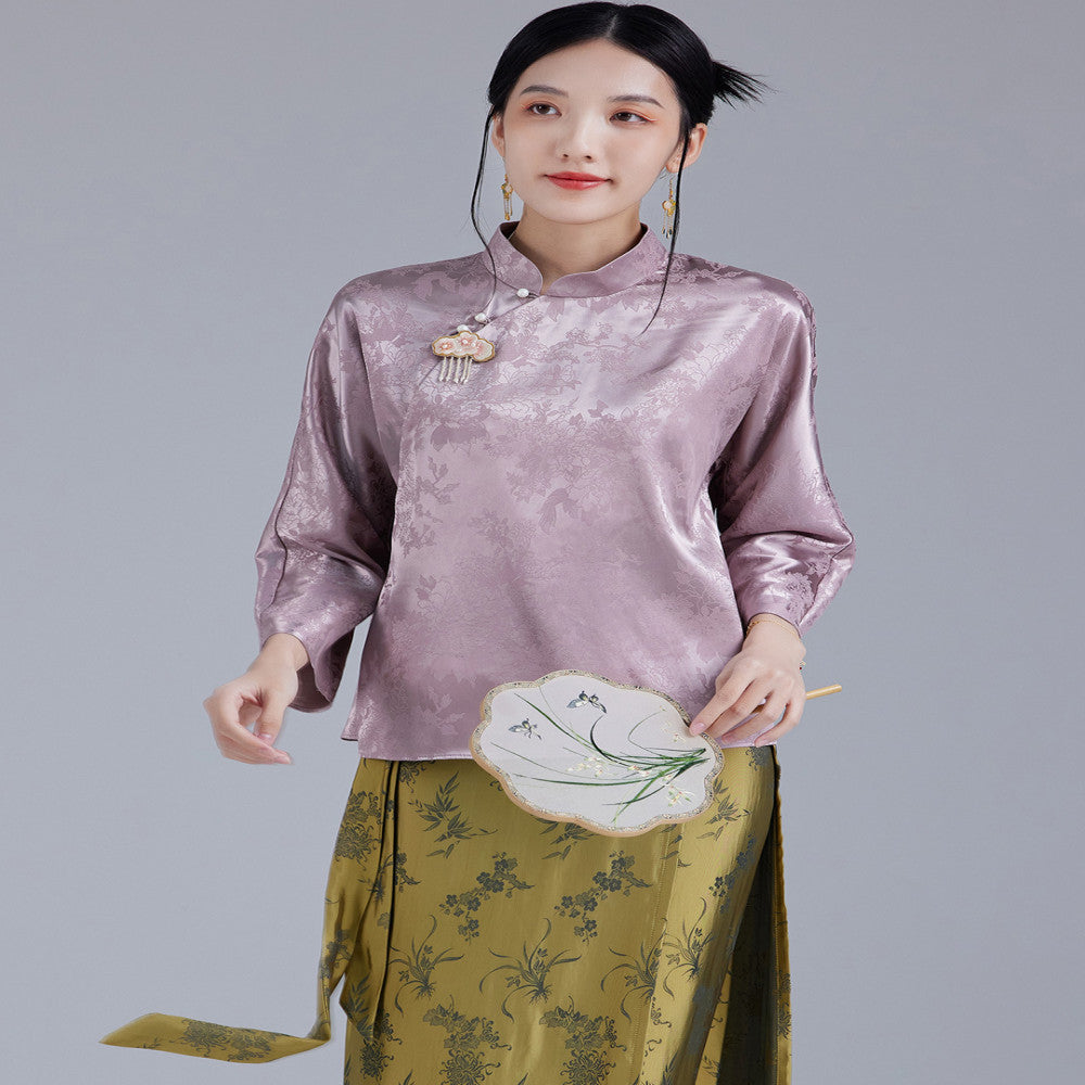 Moyu 2024 Early Autumn New Chinese Style Retro Improved Jacquard Section Tang Costume Top Chinese Literary Tea Dress Shirt image 18