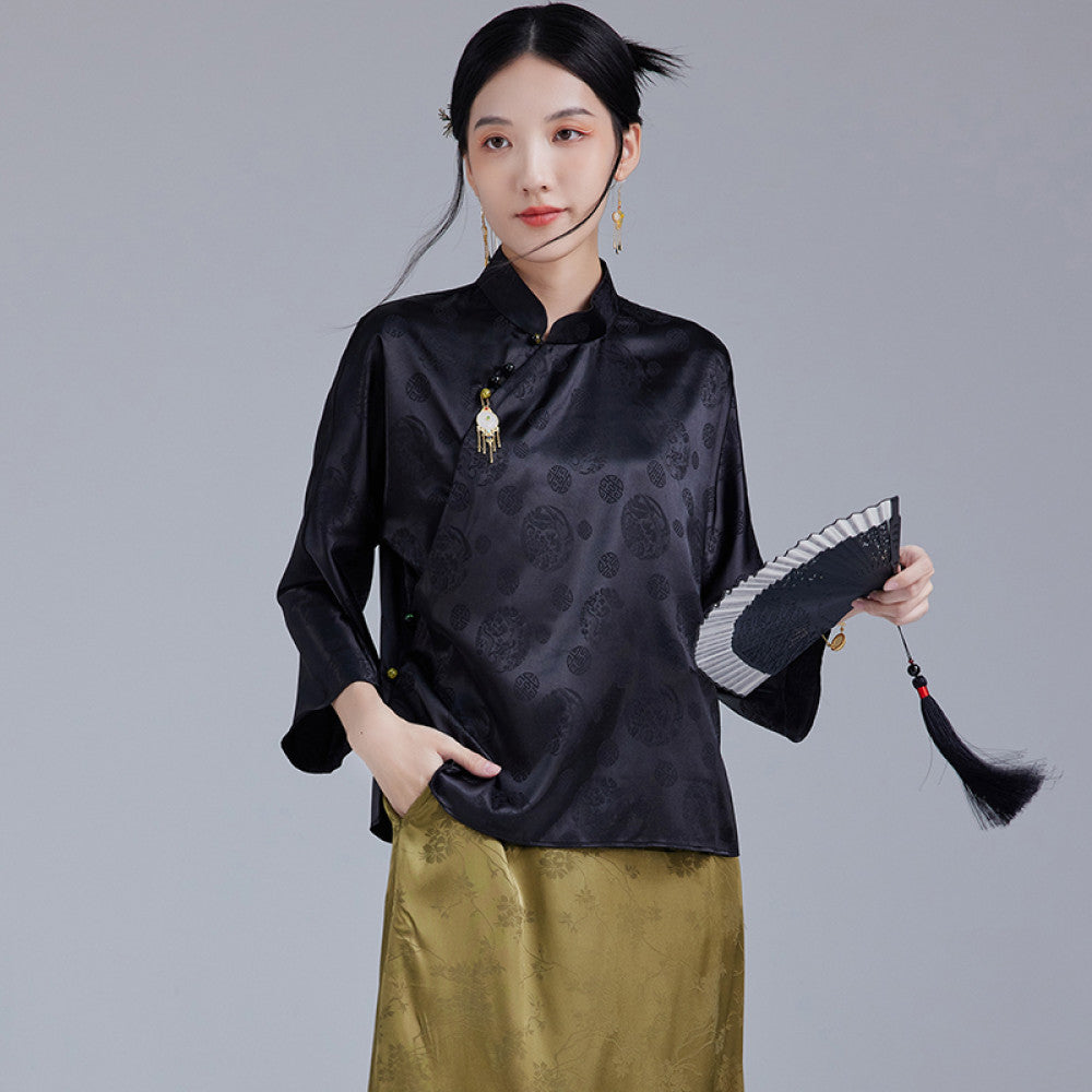 Moyu 2024 Early Autumn New Chinese Style Retro Improved Jacquard Section Tang Costume Top Chinese Literary Tea Dress Shirt image 22