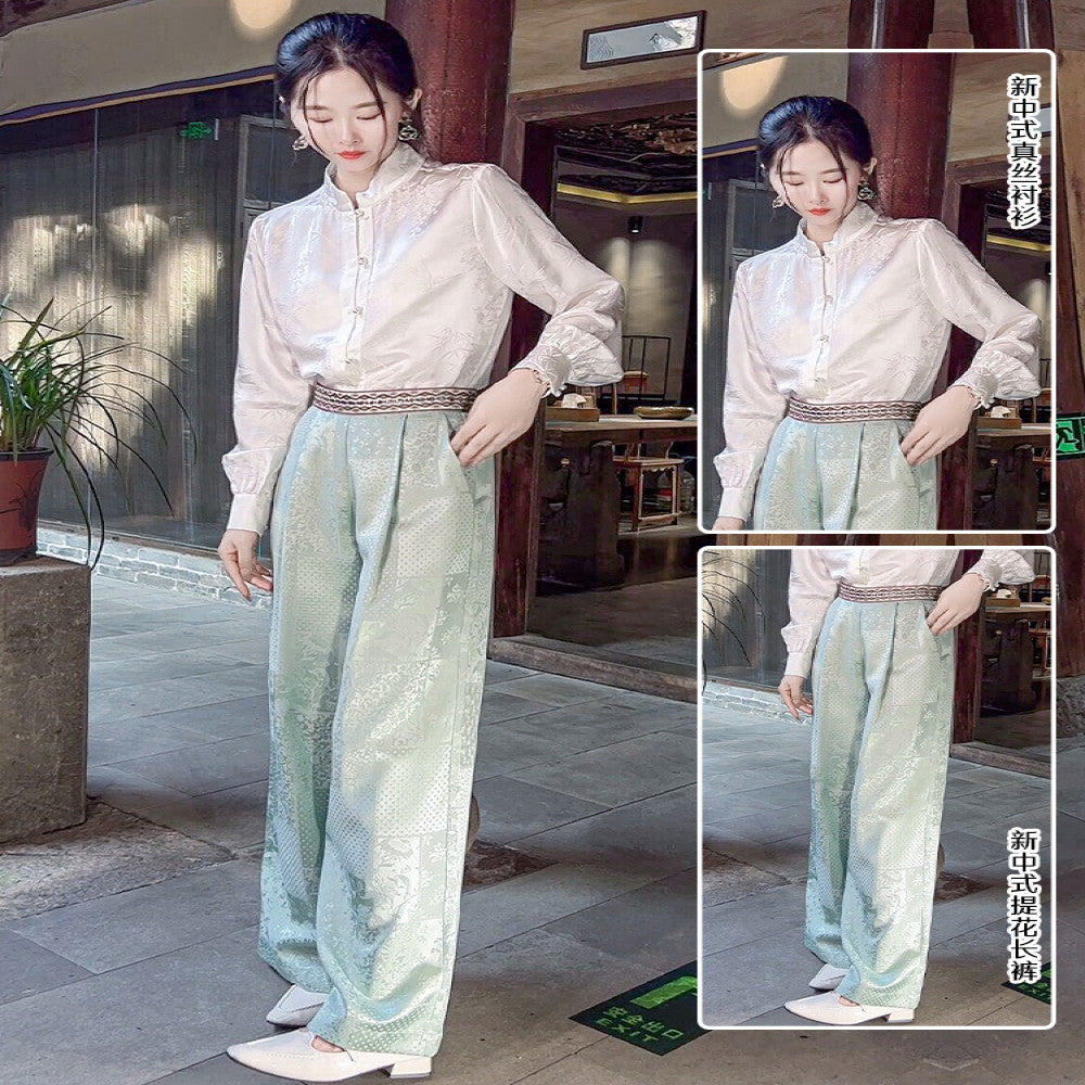 ASAYA2736 White New Chinese Style Mulberry Silk Top