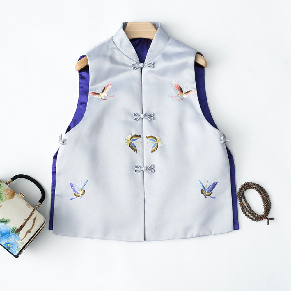 Elegant Classic Cheongsam Women s Retro Chinese Style New Chinese Short Style Butterfly Embroidery Stand up Collar Vest Cotton Coat image 80