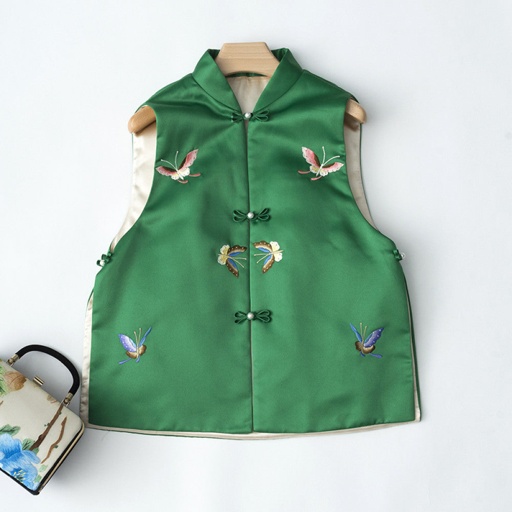 Elegant Classic Cheongsam Women s Retro Chinese Style New Chinese Short Style Butterfly Embroidery Stand up Collar Vest Cotton Coat image 110