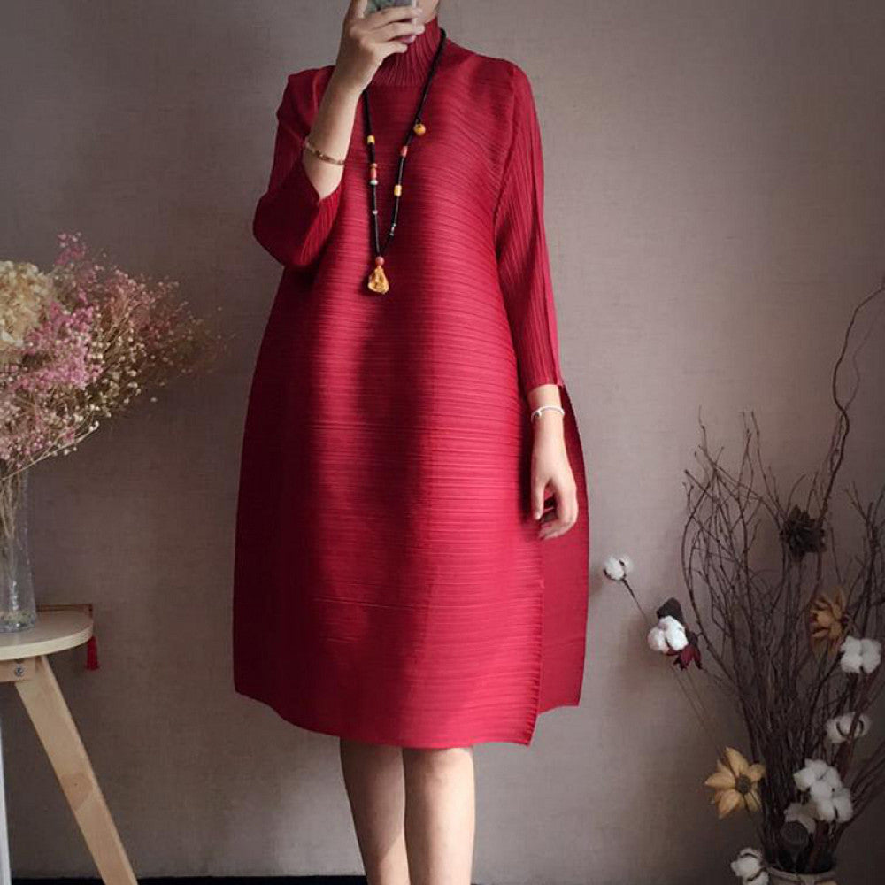 Tuke pleated accordion pleated dress 2025 new spring clothing temperament women s clothing loose A line large size to cover belly image 14