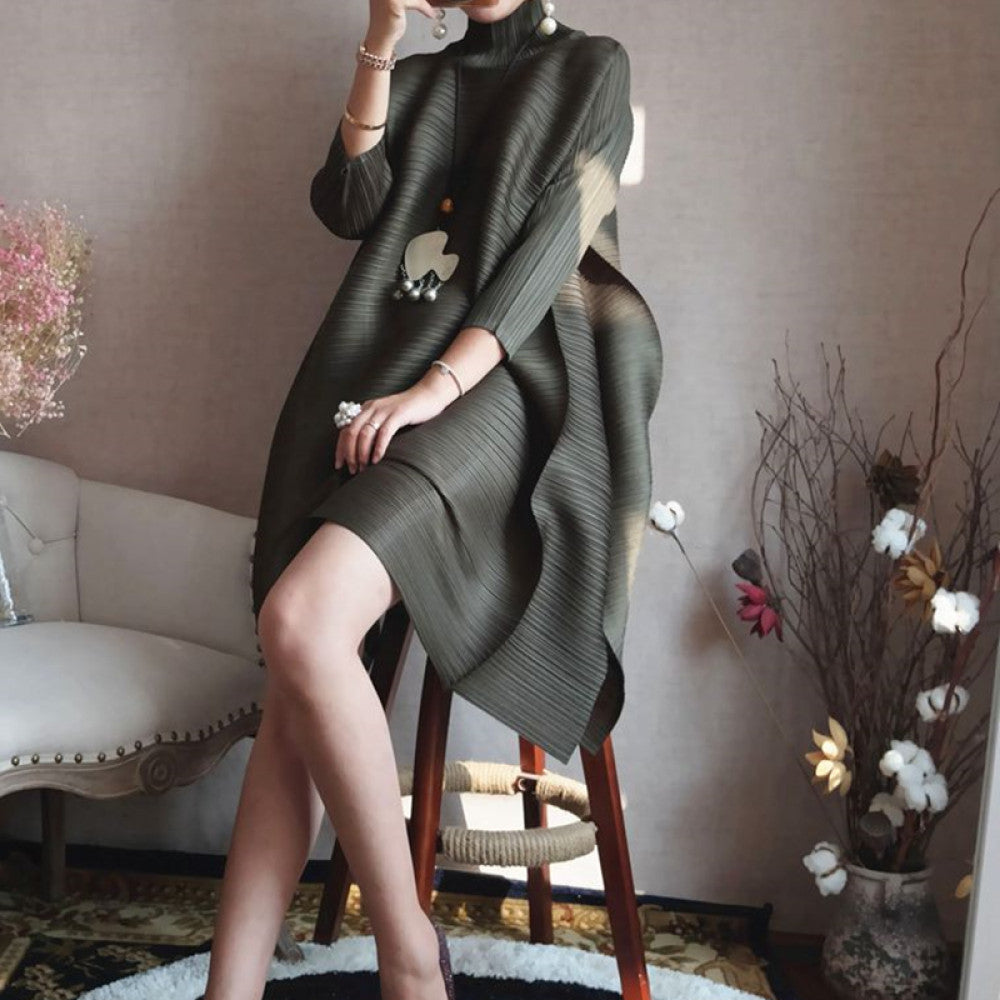Tuke pleated accordion pleated dress 2025 new spring clothing temperament women s clothing loose A line large size to cover belly image 17