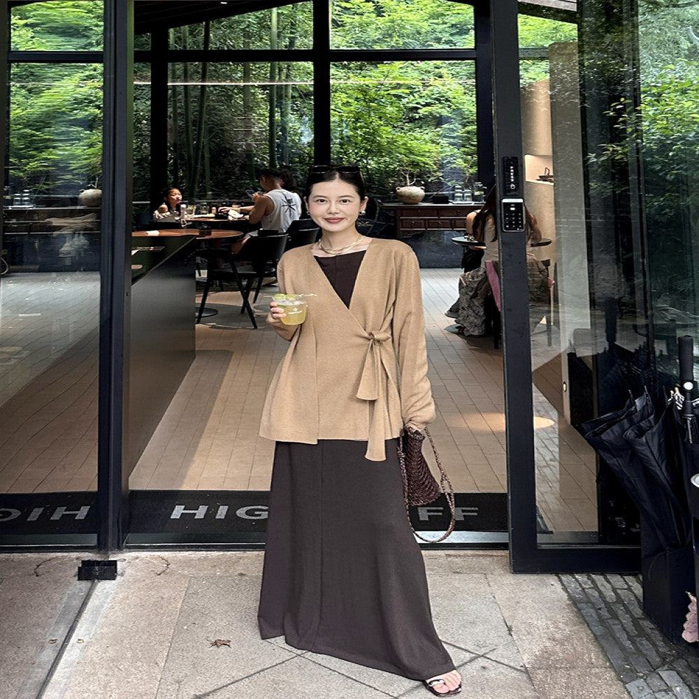 Cml elegant lazy parallel gentle temperament simple one shoulder knitted long dress slimming long skirt image 3