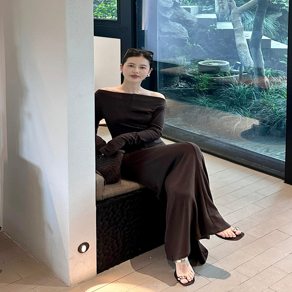 Cml elegant lazy parallel gentle temperament simple one shoulder knitted long dress slimming long skirt image 5
