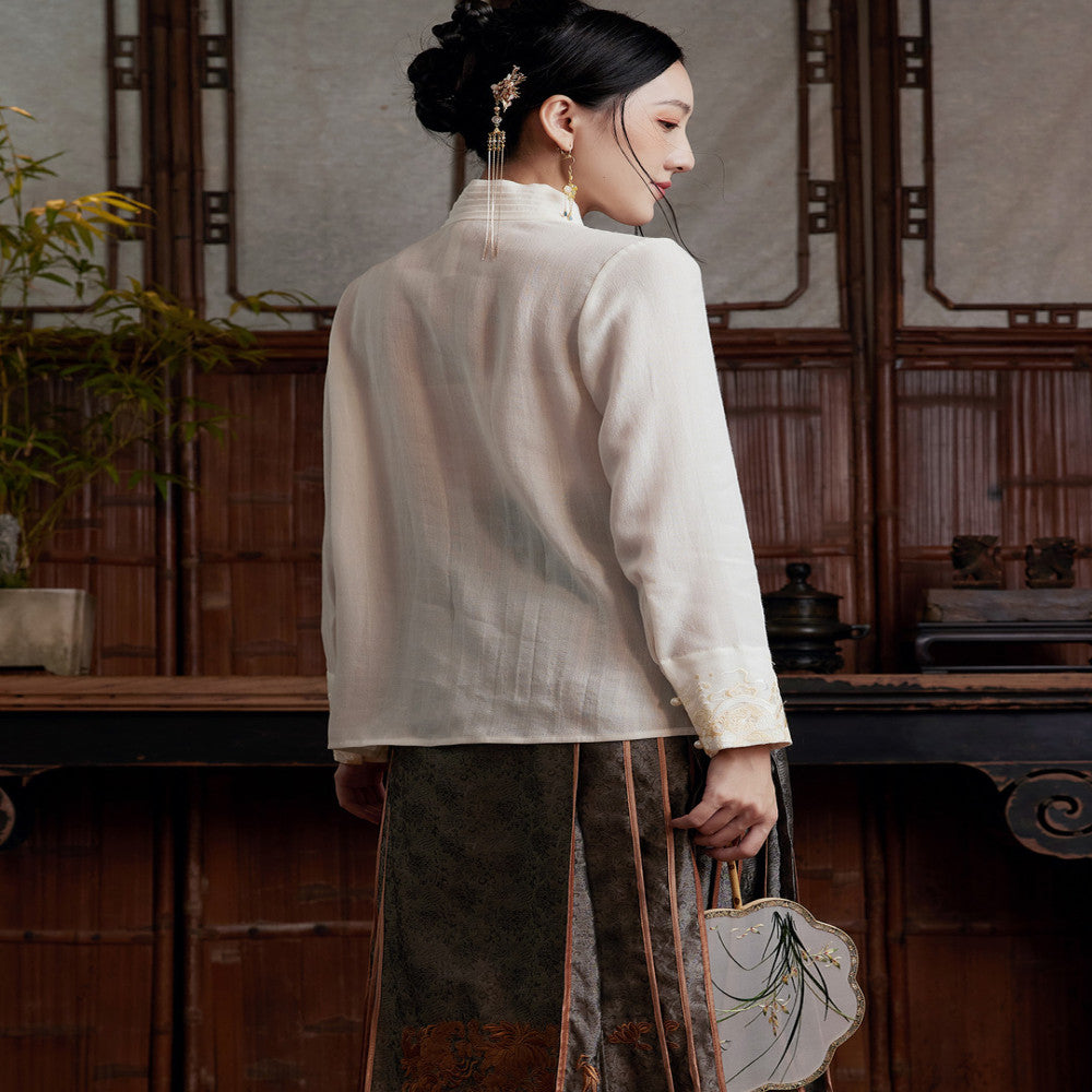 Moyu 2024 Spring Summer New Chinese Style Retro Improved Hanfu Embroidered Tea Clothes Shirt Design Sense Niche Top image 5