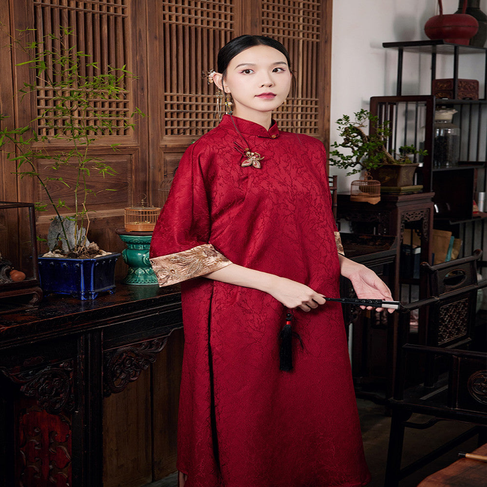 Moyu Jinghong Spring and summer new Chinese style improved embroidery retro red plus size qipao Chinese dress image 3