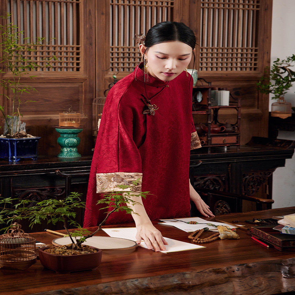 Moyu Jinghong Spring and summer new Chinese style improved embroidery retro red plus size qipao Chinese dress image 4