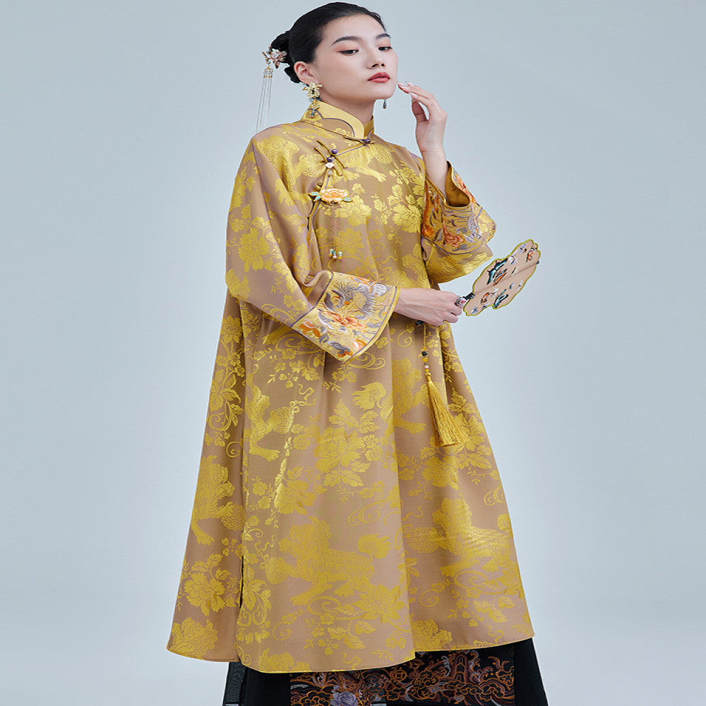 Moyu 2024 Autumn New Chinese Style High end Jacquard Satin Embroidered Large Size Cheongsam New Chinese Retro Dress image 1