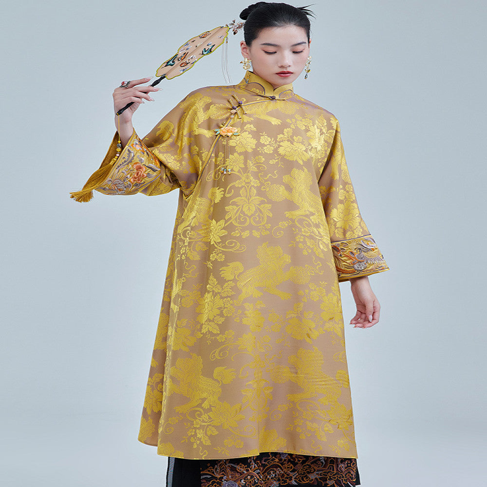 Moyu 2024 Autumn New Chinese Style High end Jacquard Satin Embroidered Large Size Cheongsam New Chinese Retro Dress image 2