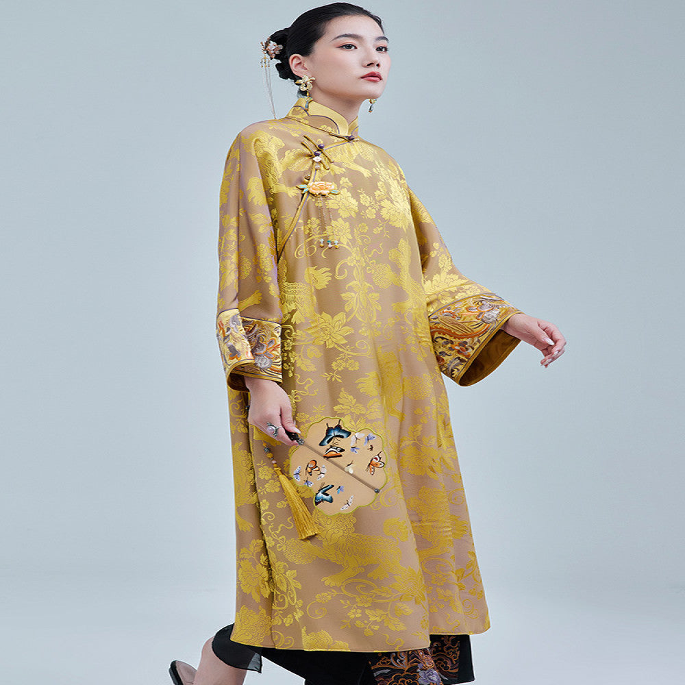 Moyu 2024 Autumn New Chinese Style High end Jacquard Satin Embroidered Large Size Cheongsam New Chinese Retro Dress image 3