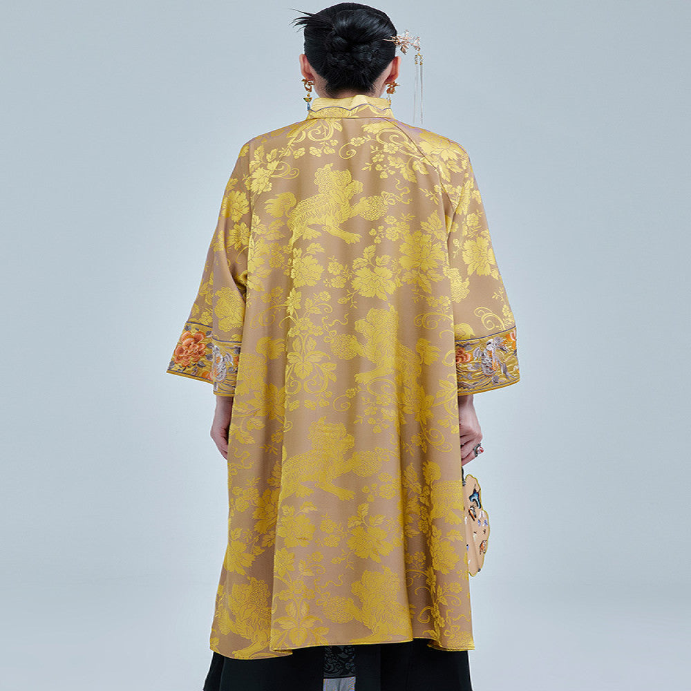 Moyu 2024 Autumn New Chinese Style High end Jacquard Satin Embroidered Large Size Cheongsam New Chinese Retro Dress image 5