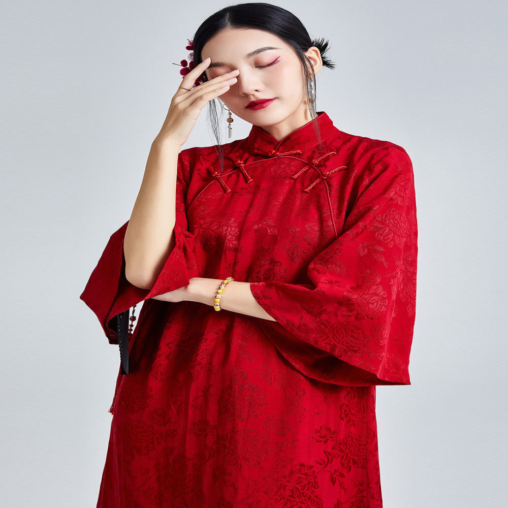 2024 New Retro socialite Style Jacquard Buckle Improved Cheongsam Wedding Dress Toast Dress Chinese Dress image 0