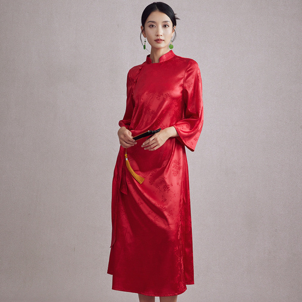 Moyu 2024 Autumn New Chinese Style Improved Han Elements Standing Collar Jacquard Morning Robe Chinese Wedding Dress image 3