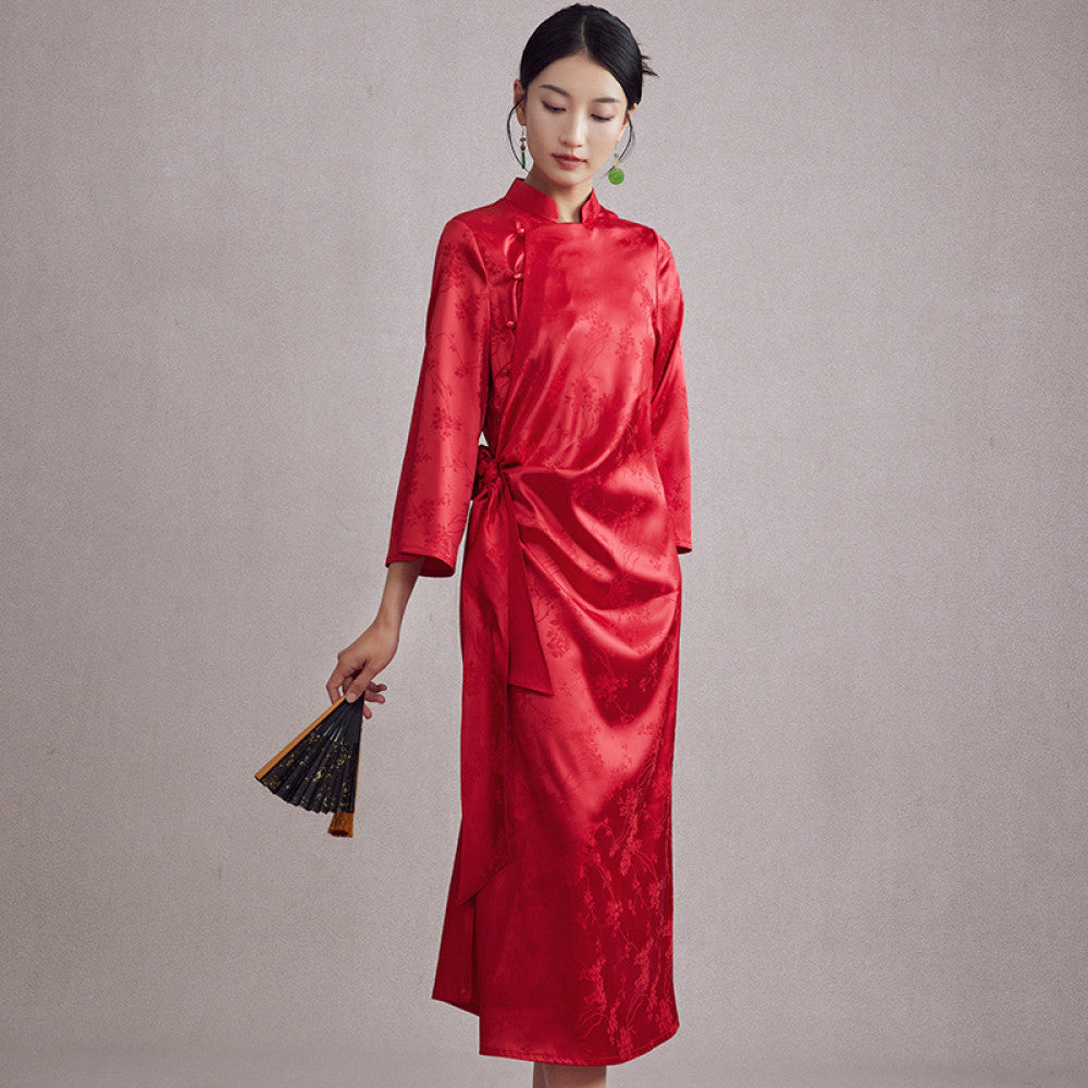Moyu 2024 Autumn New Chinese Style Improved Han Elements Standing Collar Jacquard Morning Robe Chinese Wedding Dress image 4