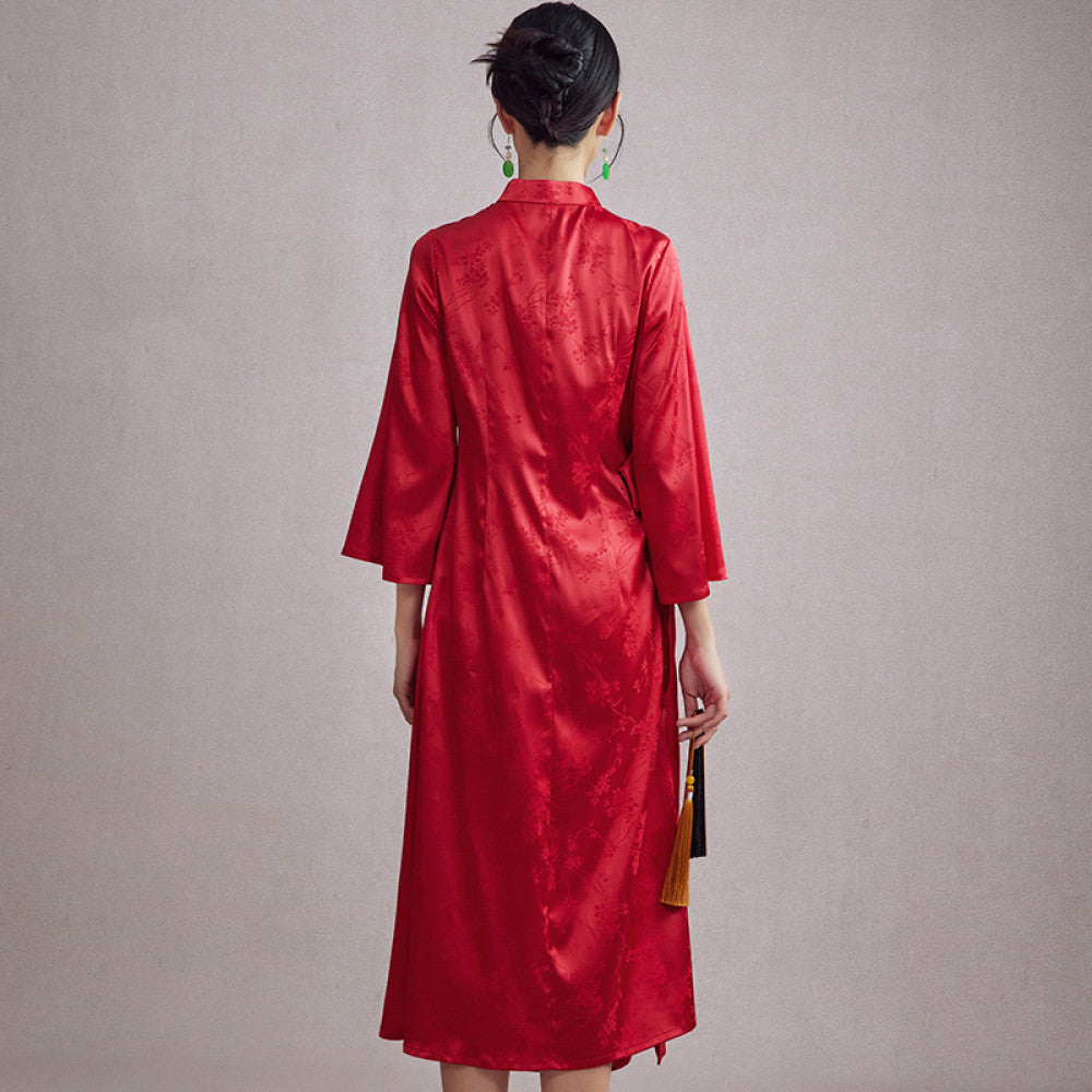 Moyu 2024 Autumn New Chinese Style Improved Han Elements Standing Collar Jacquard Morning Robe Chinese Wedding Dress image 5