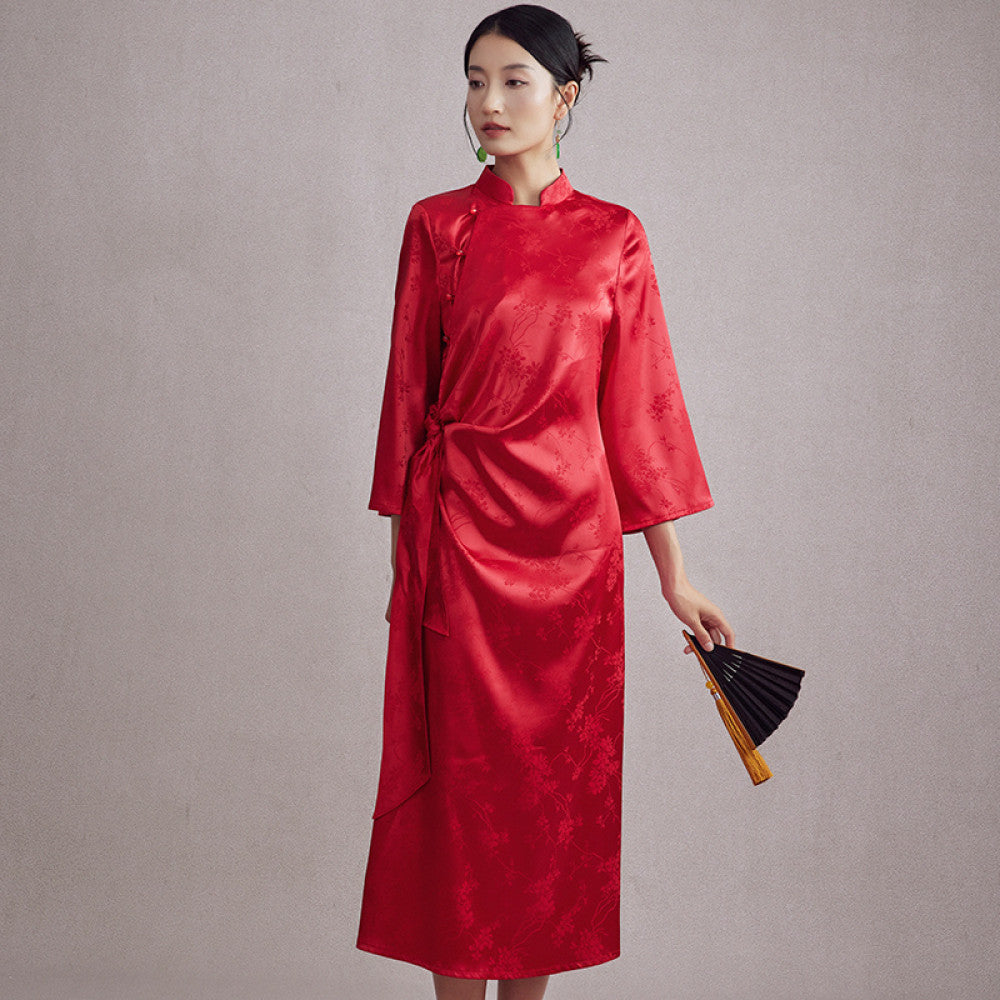 Moyu 2024 Autumn New Chinese Style Improved Han Elements Standing Collar Jacquard Morning Robe Chinese Wedding Dress image 0