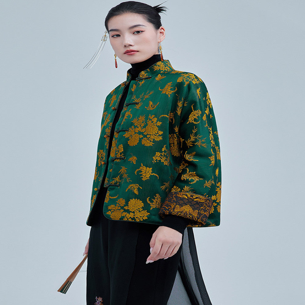 Moyu 2024 autumn and winter new Chinese style jacquard satin improved new Chinese tea service jacket retro Tang suit top image 3